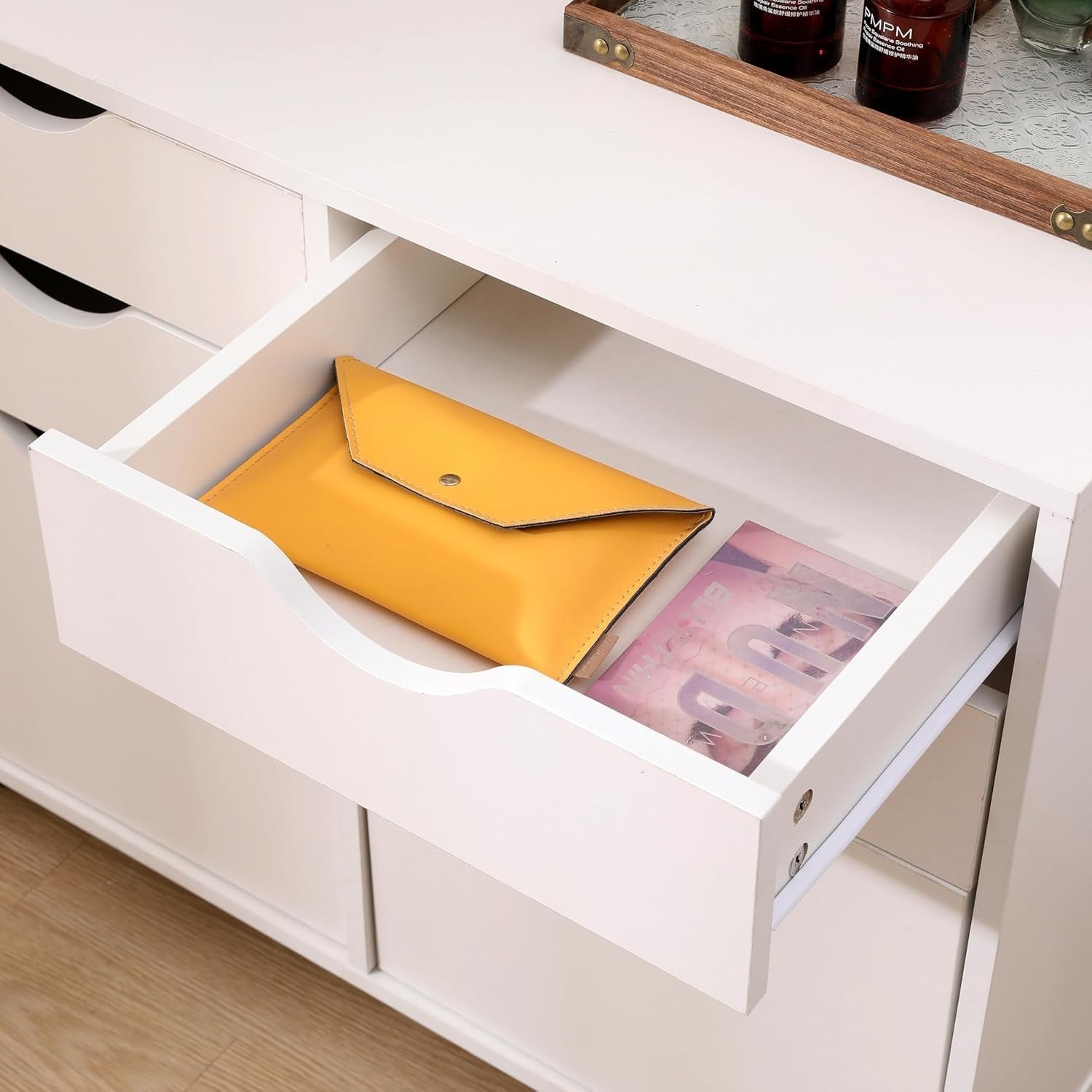 White Mobile Storage Cabinet 4 Drawer 2 Cupboard Rolling Office Unit