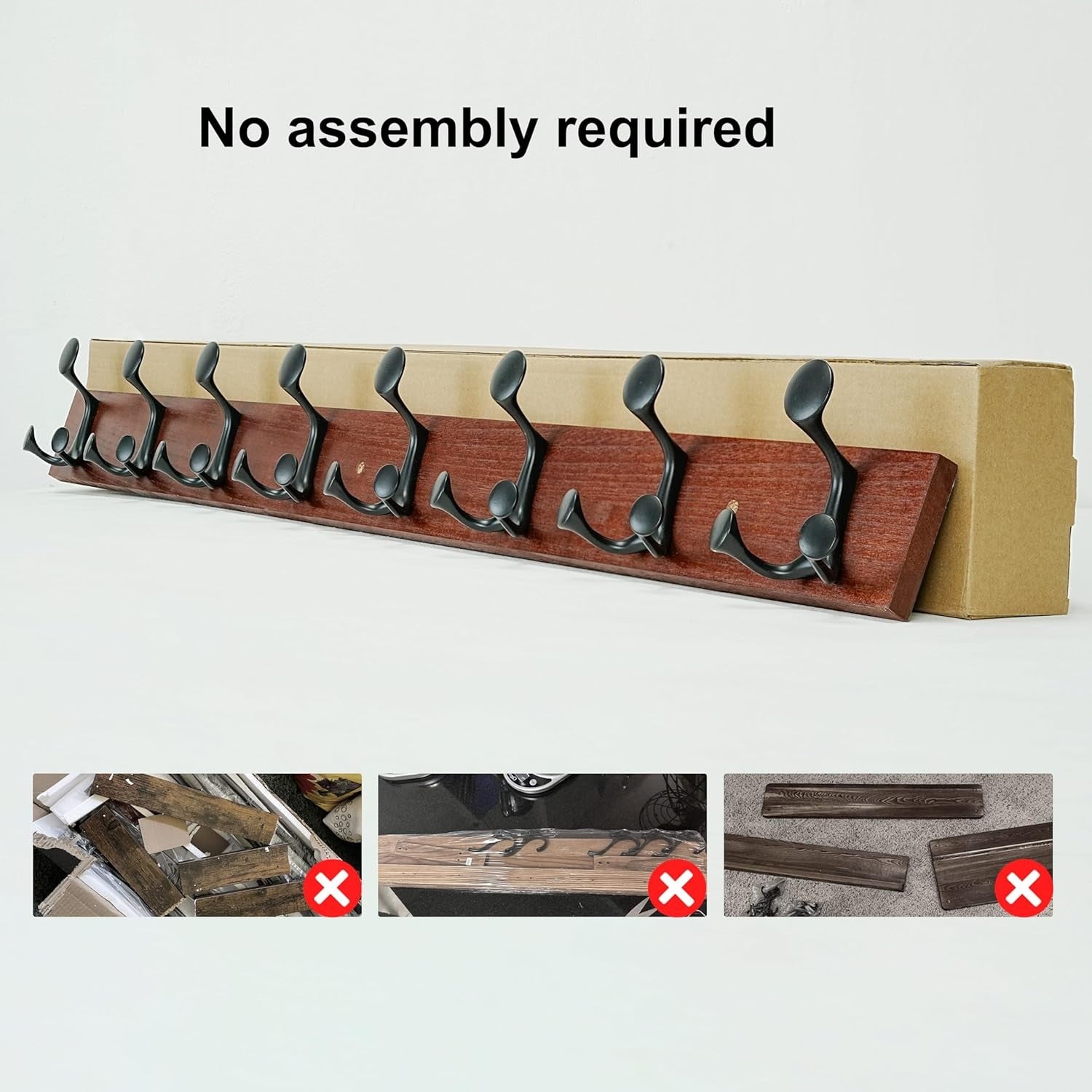 Cherry Wood Wall Coat Rack 8 Triple Hooks | 43” Hanging Rail for Coats