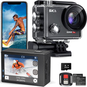 5K Action Camera Waterproof 131FT WiFi EIS Remote 64GB Black