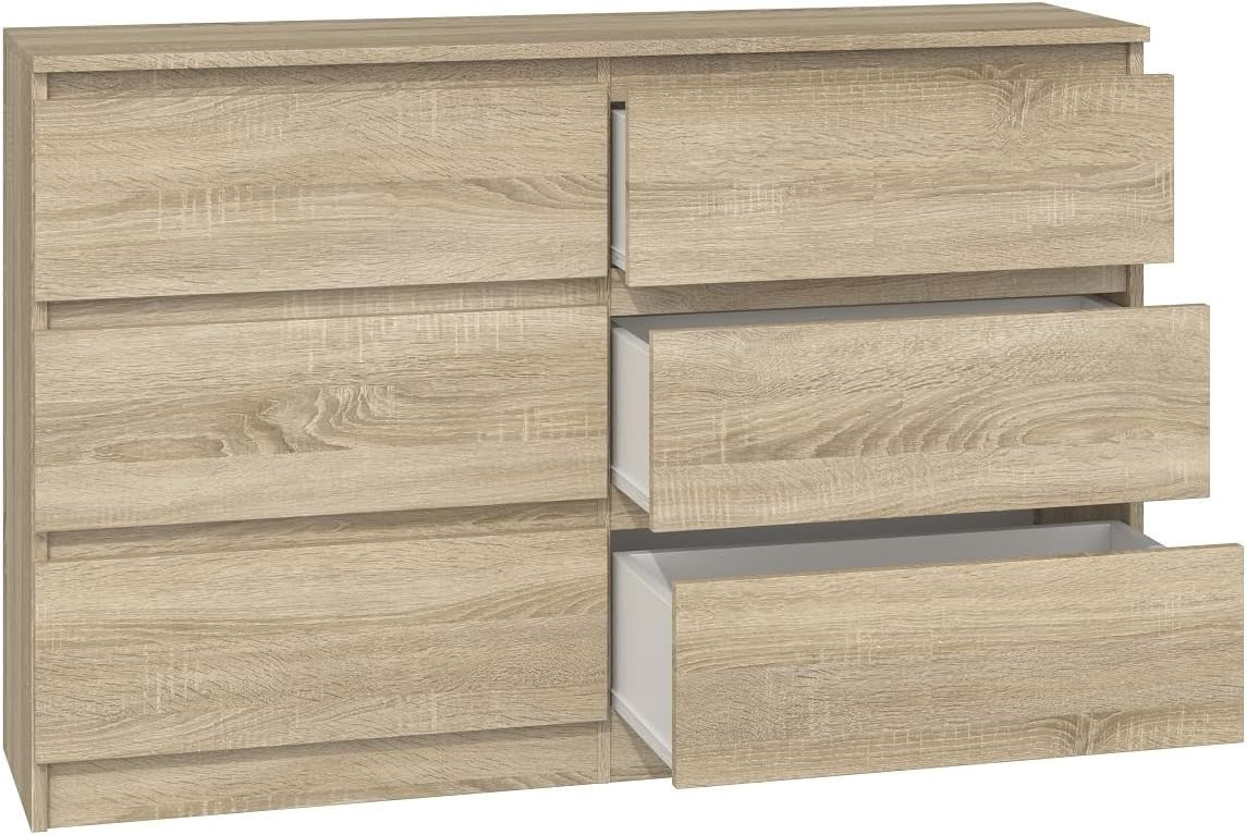 Modern 6-Drawer Sonoma Oak Dresser Chest – Smooth Glide, Space-Saving Storage
