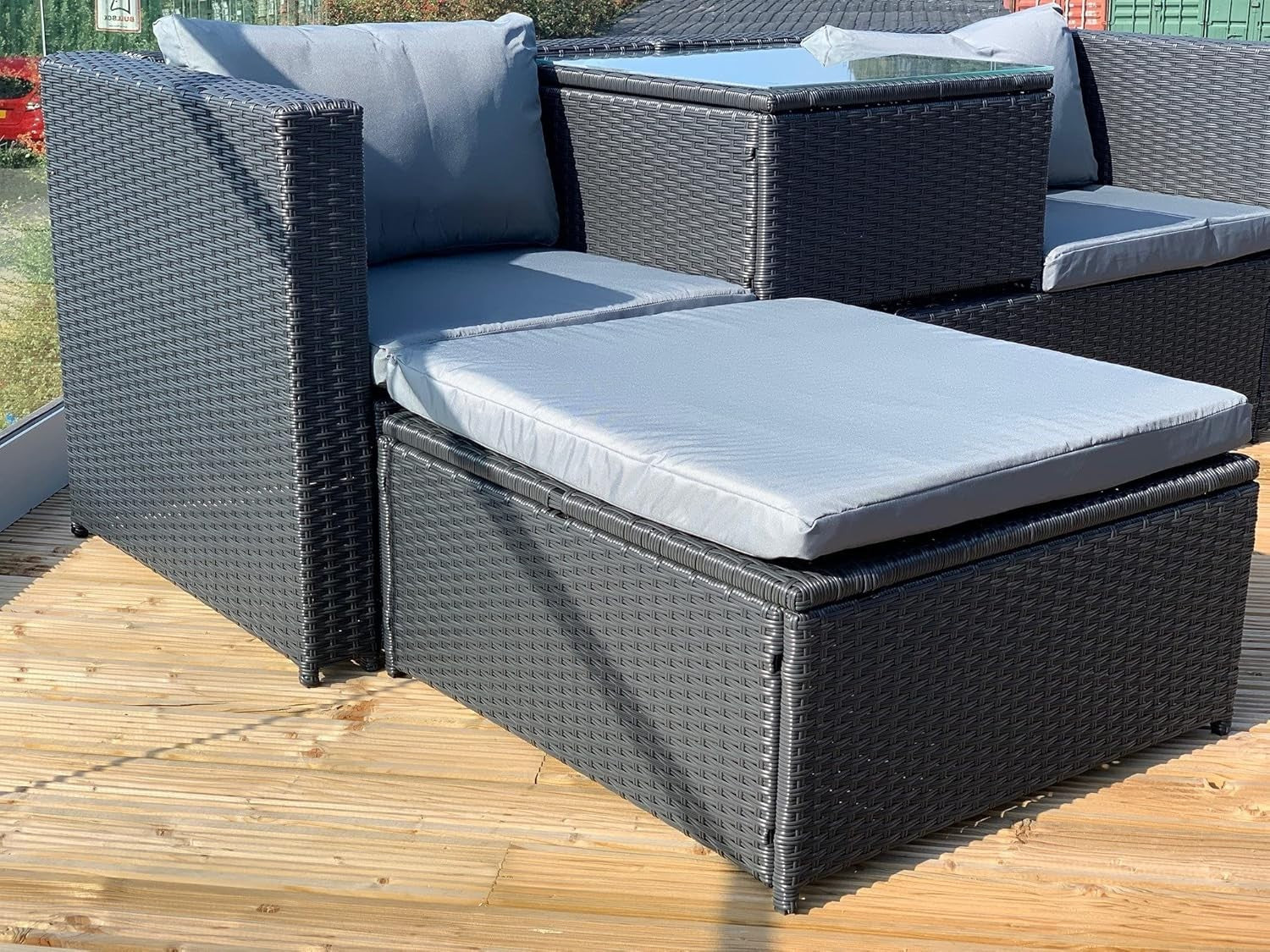 Outdoor Black Rattan Garden Sofa Set 4-Piece L-Shape Lounge Patio Modular
