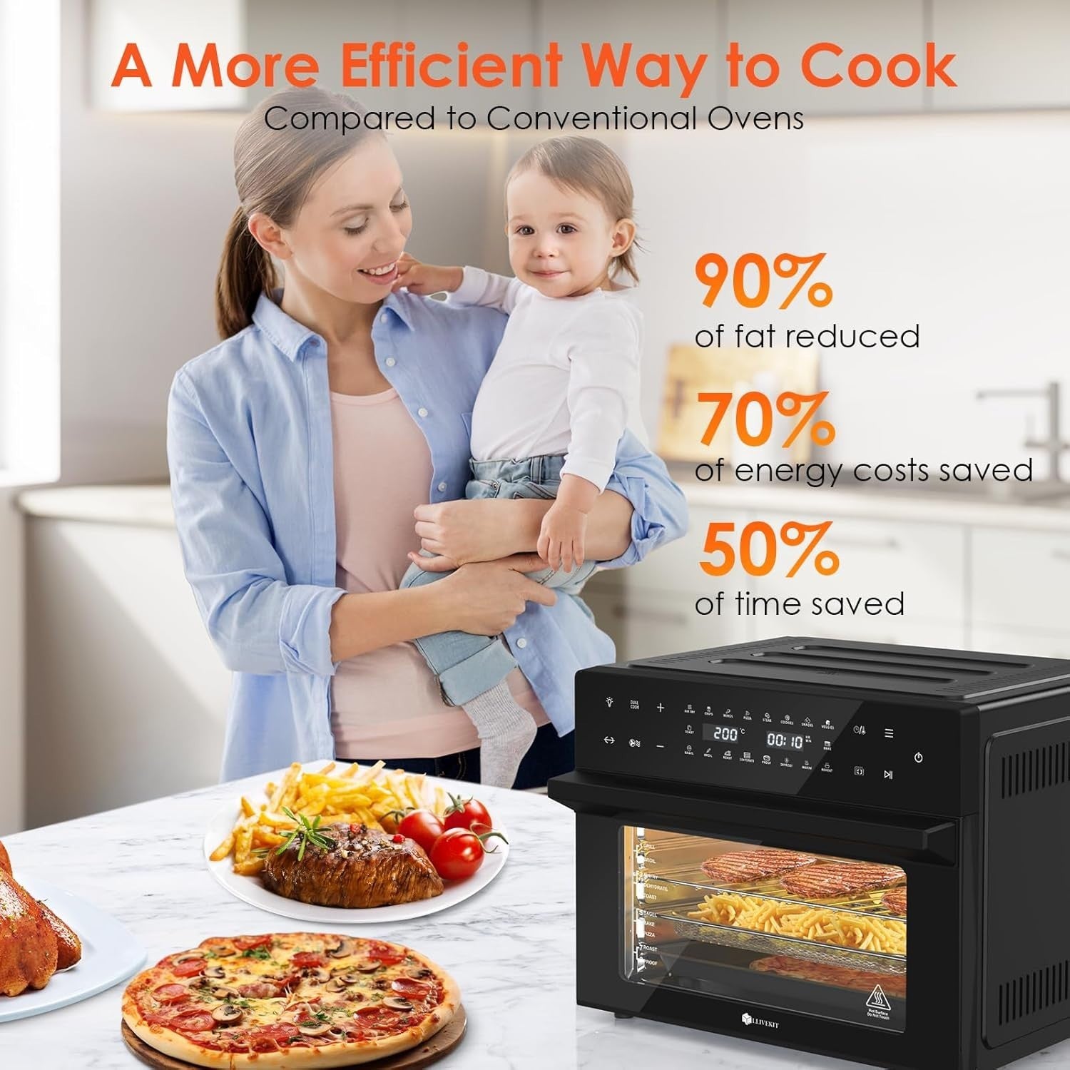 30L Air Fryer Oven XXL Rotisserie 20 Programs Touchscreen 9 Accessories 1800W