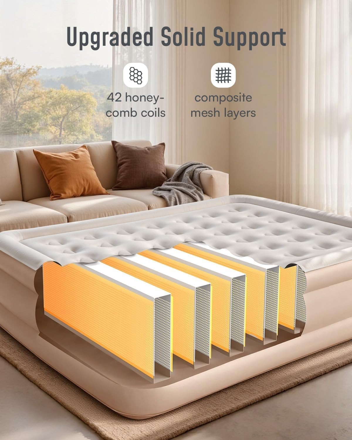Luxury King Size Inflatable Air Bed Built-In Electric Pump Flocked Top