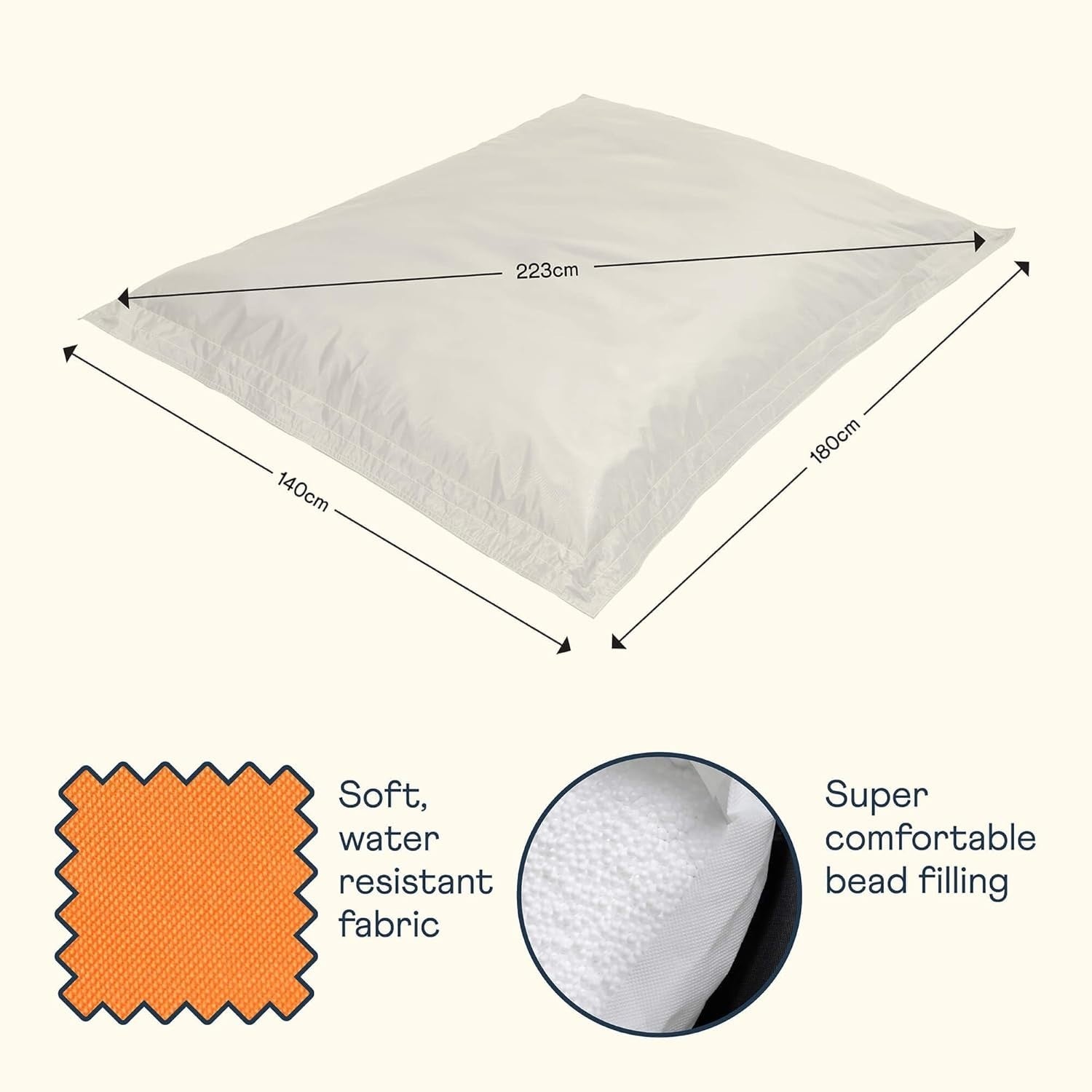 XXL Orange Outdoor Bean Bag Chair 180x140cm Waterproof Garden Floor Seat
