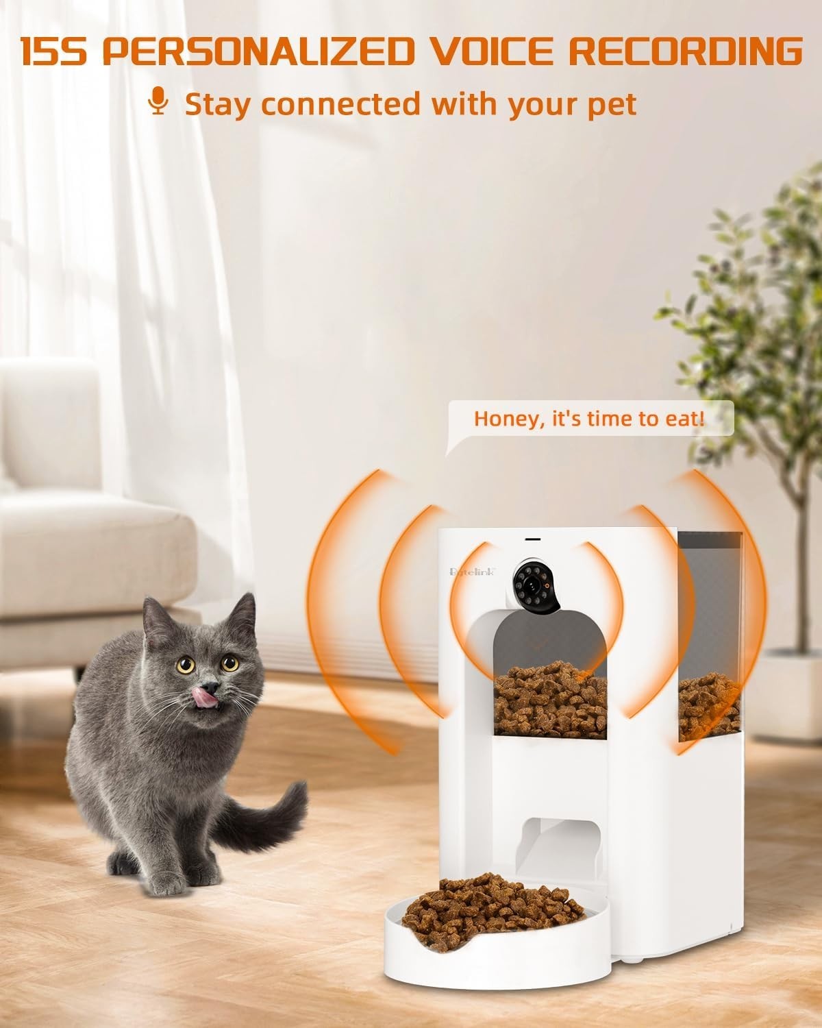 Smart Cat Feeder Camera WiFi App Control 1080P HD 4L Auto Dispenser