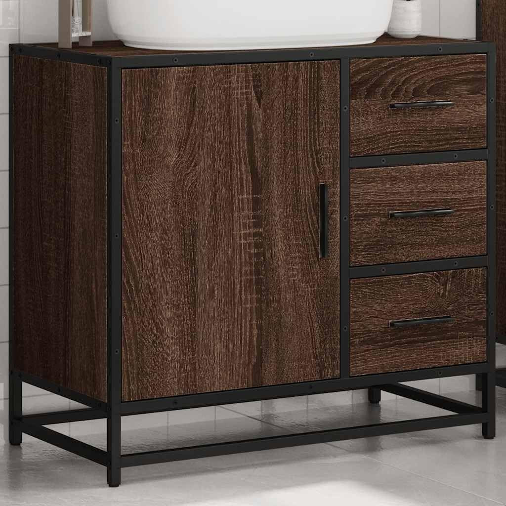 Brown Oak Bathroom Sink Cabinet Industrial Vanity Storage Unit 65x33x60cm