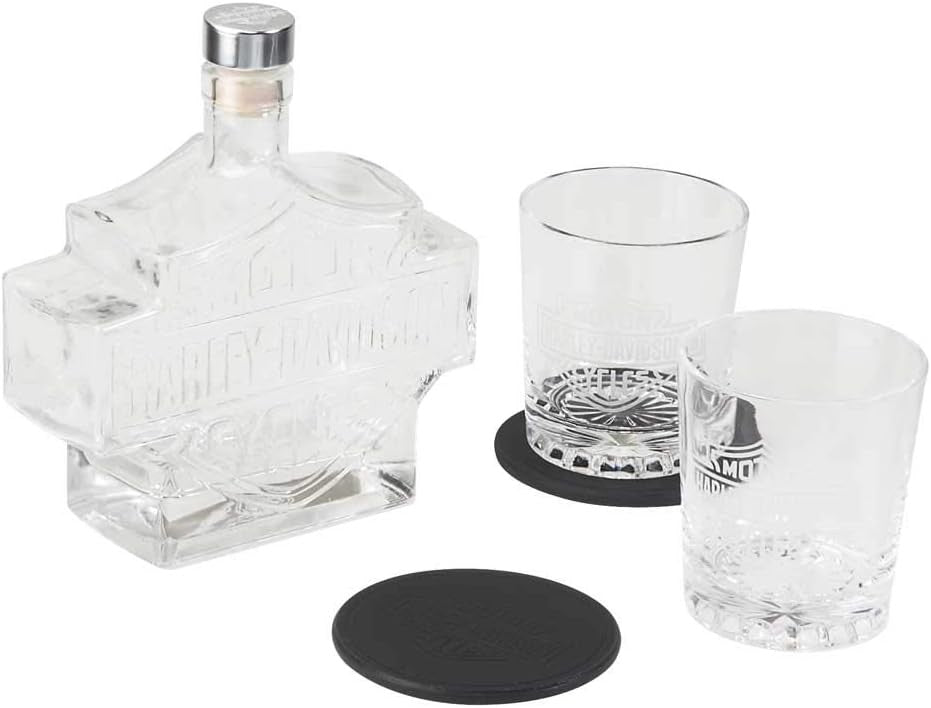Whiskey Decanter Set 750ml Hand-Blown Shield Design with 2 Glasses Gift Set