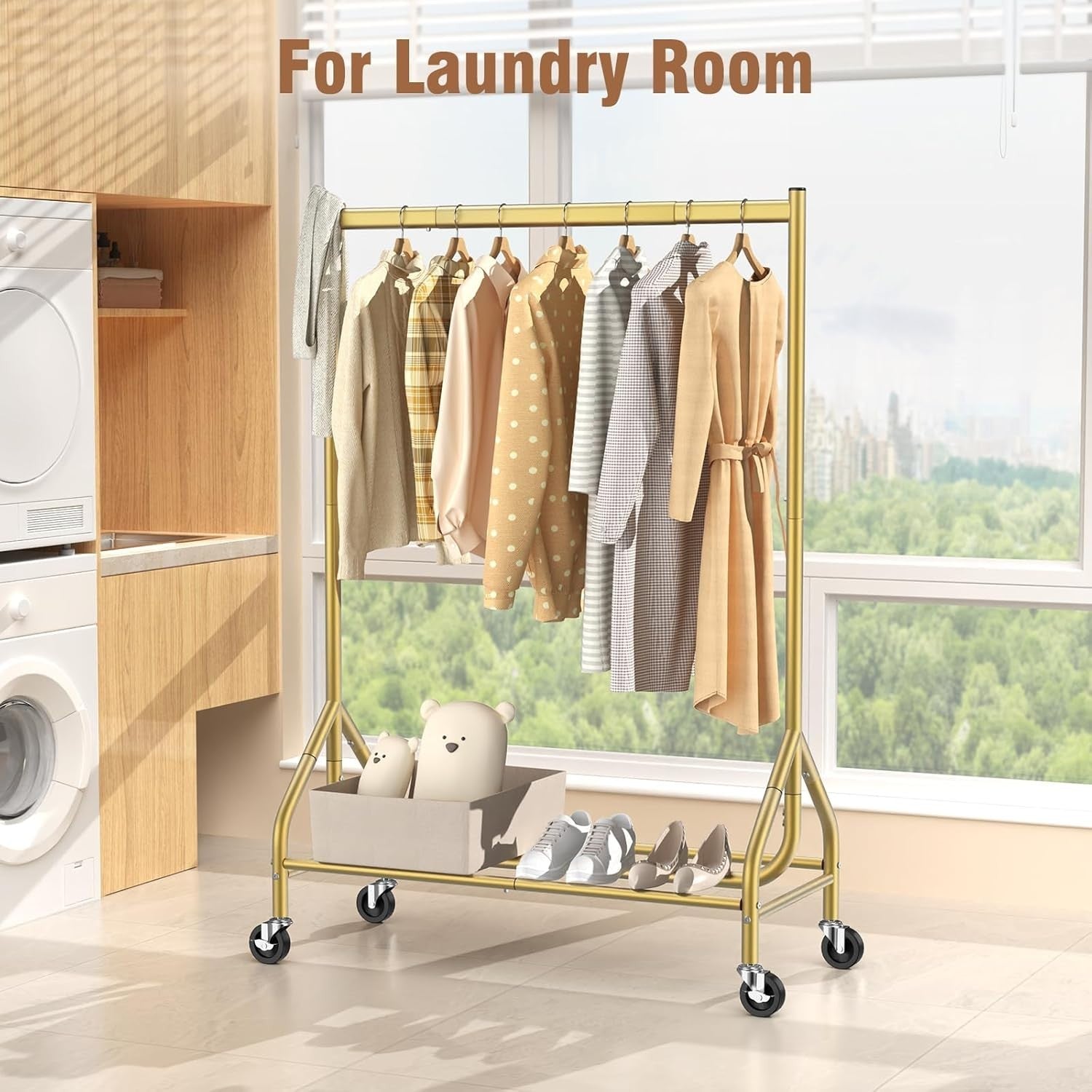 Gold Heavy Duty 180KG Clothes Rail With Wheels Metal Rack