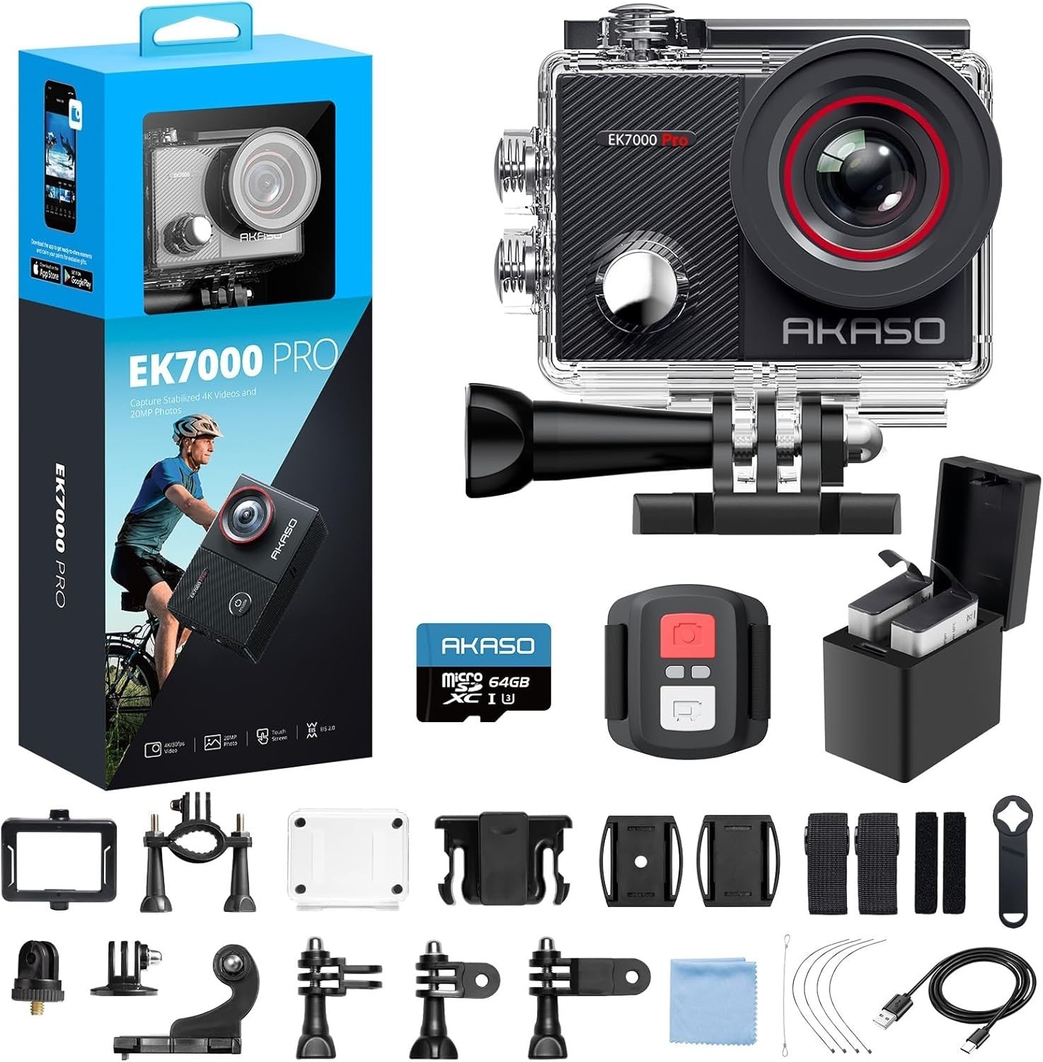 4K Action Camera Waterproof Touchscreen WiFi Sports Cam 64GB