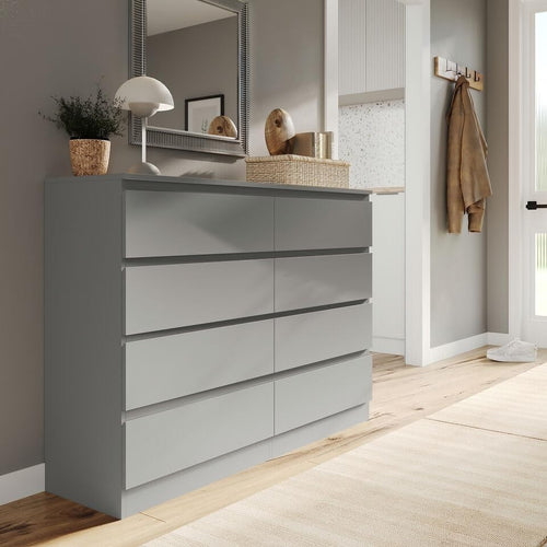 8 Drawer Grey Chest Modern Storage Unit Bedroom Dresser Cabinet Wood