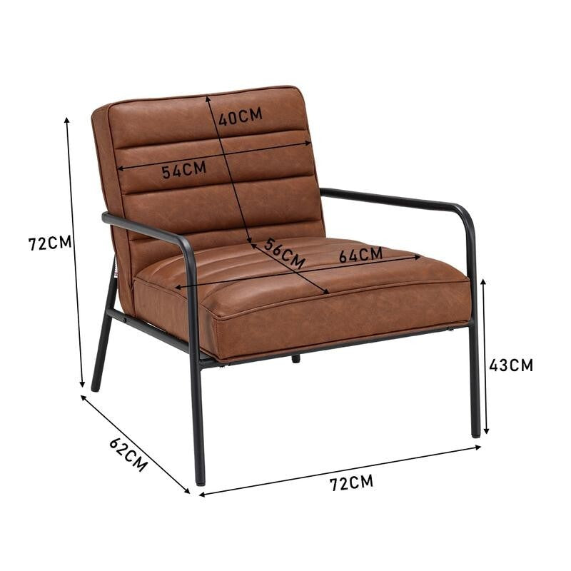 Tan PU Leather Accent Armchair Deep Seat Black Metal Frame Modern