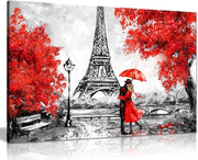 Large Eiffel Tower Canvas Wall Art 30x20 Red Umbrella Paris Print