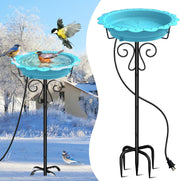 Heated Bird Bath Blue Outdoor Water Feeder 100W Thermostat Metal Stand Winter