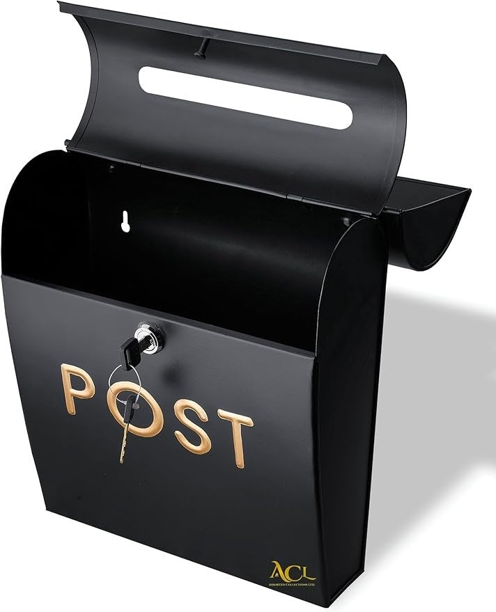 Lockable Wall Mounted Mailbox Black – Weatherproof, Secure, Easy Install, Modern