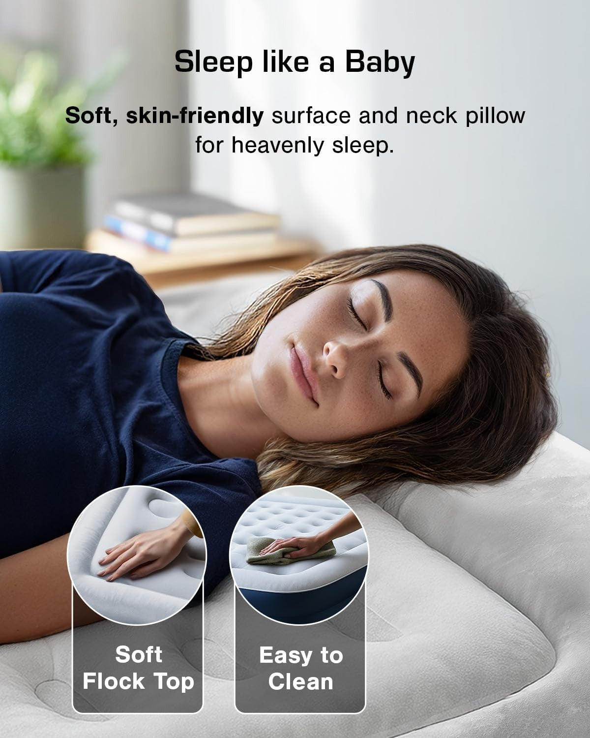 Double Inflatable Air Bed Built In Pump Raised Flocked Mattress Guest Camping