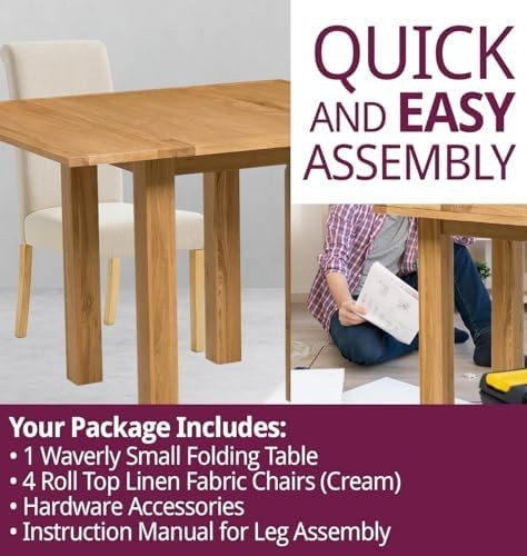 Folding Dining Table and 4 Chairs Set Light Oak Cream for Small Spaces