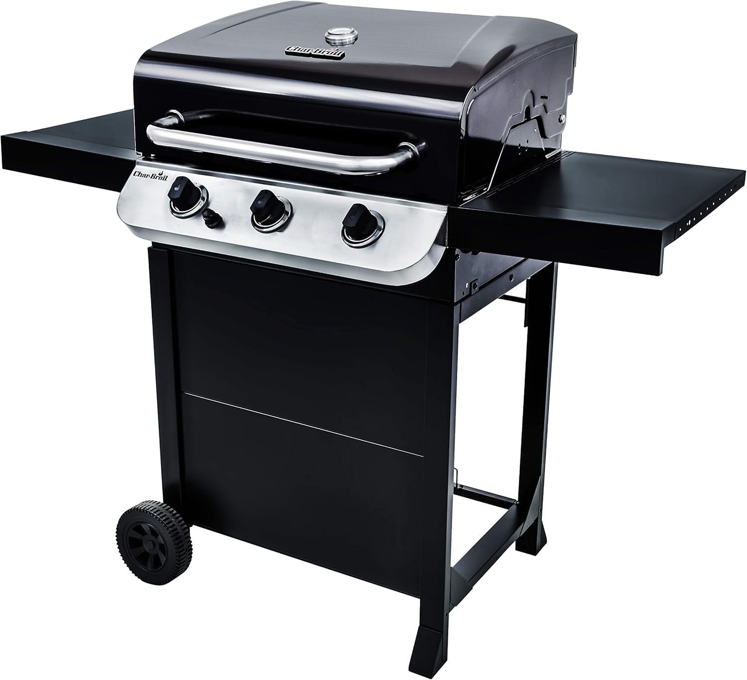 Outdoor Gas BBQ Grill 3 Burner with Side Tables, Cast Iron Grates, Patio Garden