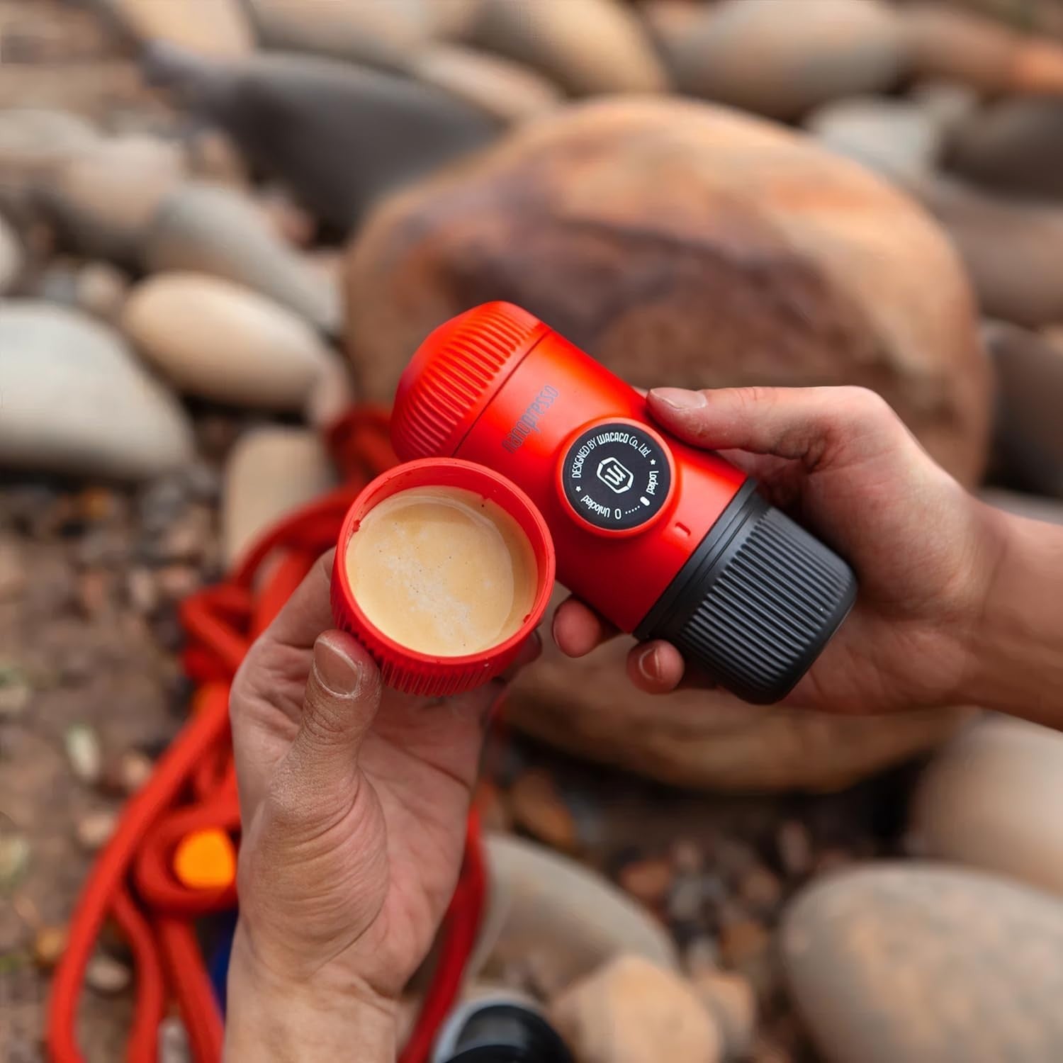 Portable Manual Espresso Maker with Case | High-Pressure Lava Red Colour