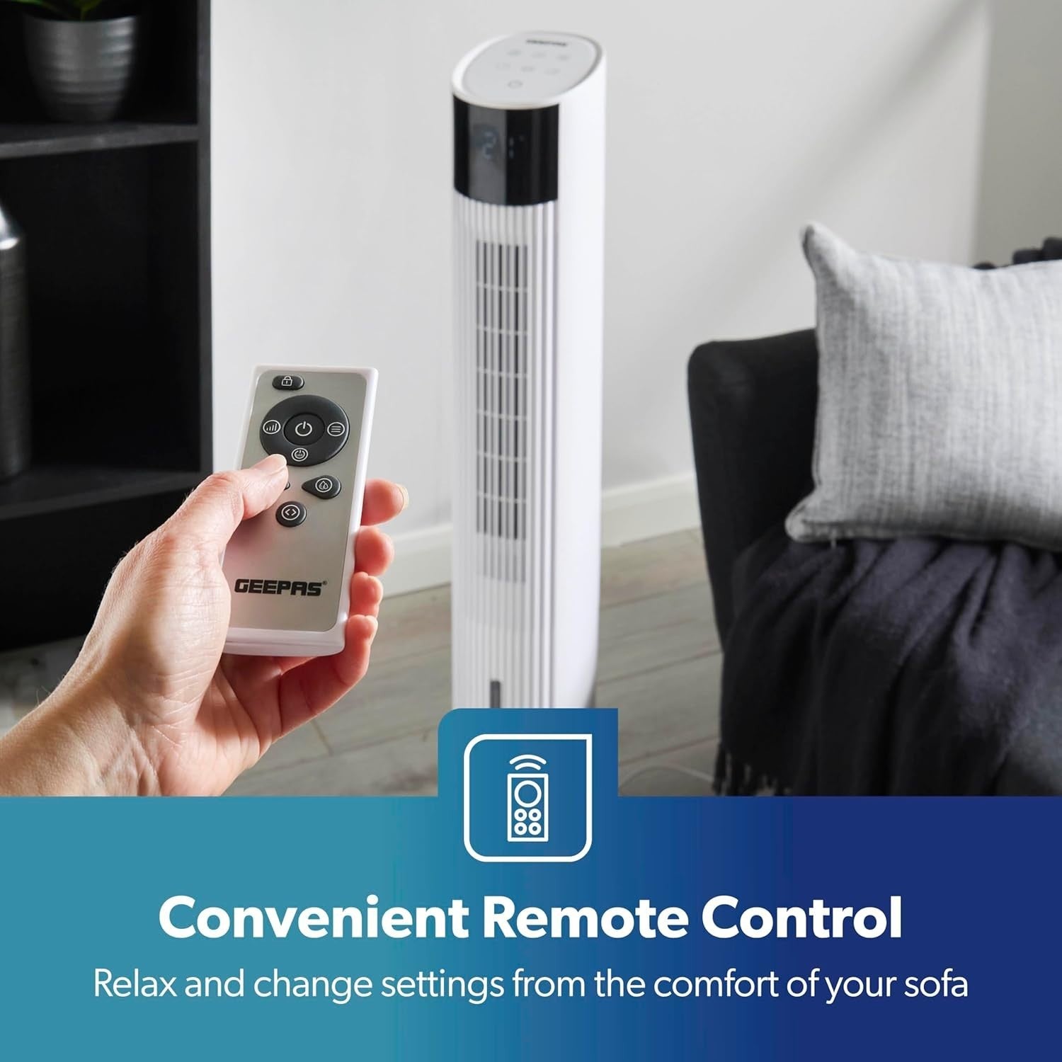 42" Tower Fan – Bladeless White Cooling w/ Remote, 12h Timer & 3 Speed Settings