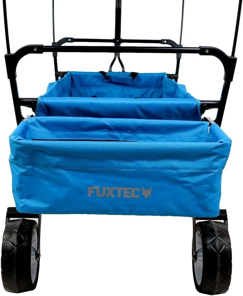 Blue Folding Wagon w/ Canopy Compact Pull Cart Outdoor Garden Trolley w/ Bag