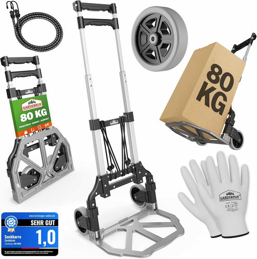 Foldable Aluminium Sack Barrow 80kg Load w/ Telescopic Handle & Solid Wheels