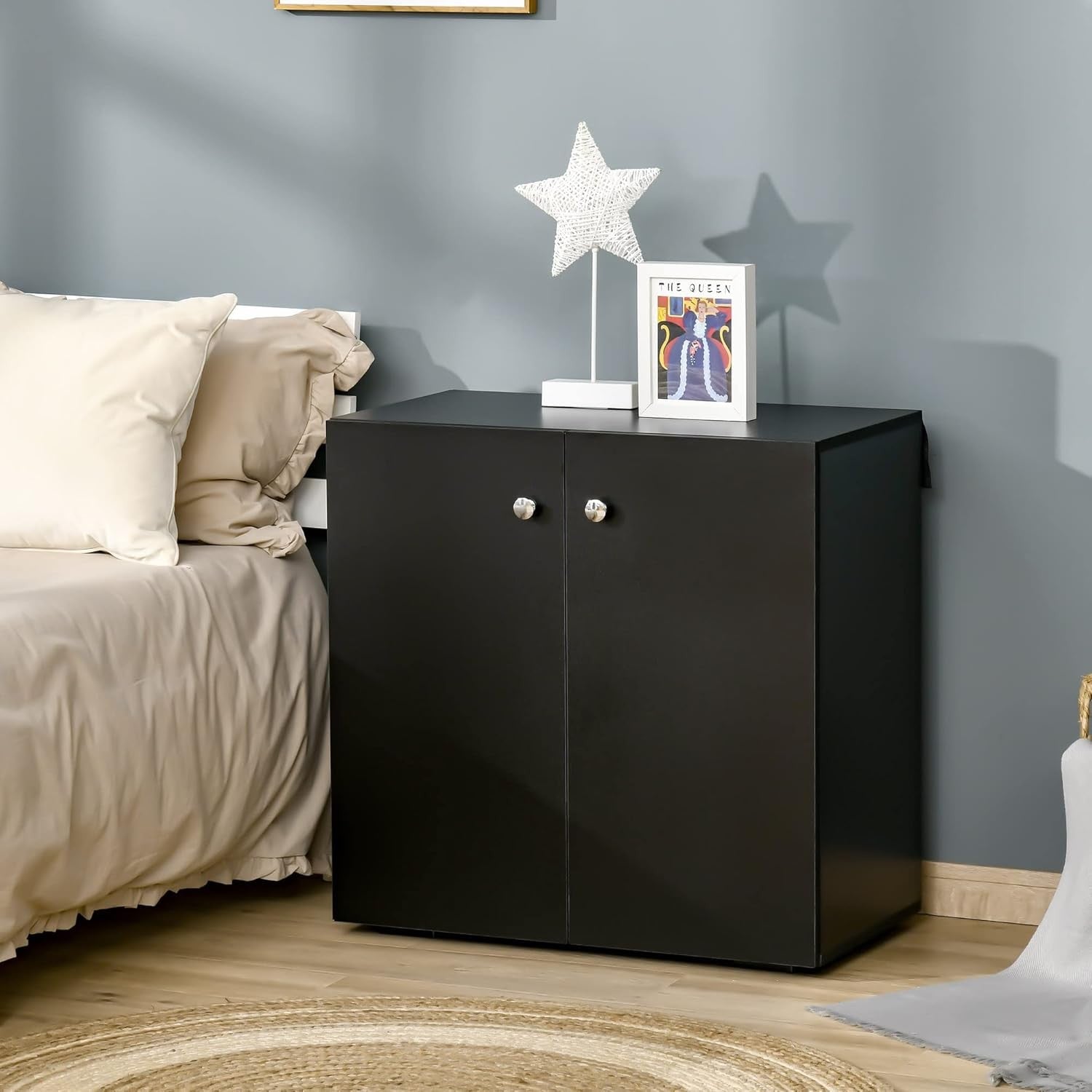 Modern Black Wooden Storage Cabinet 2 Door Sideboard Cupboard Bookcase