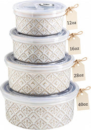 Ceramic Mixing Bowls with Airtight Lids Nesting Salad Prep Storage Set