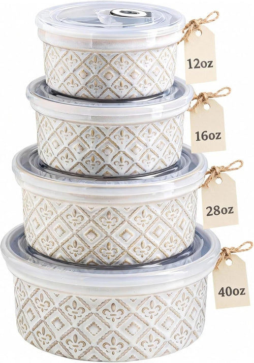 Ceramic Mixing Bowls with Airtight Lids Nesting Salad Prep Storage Set