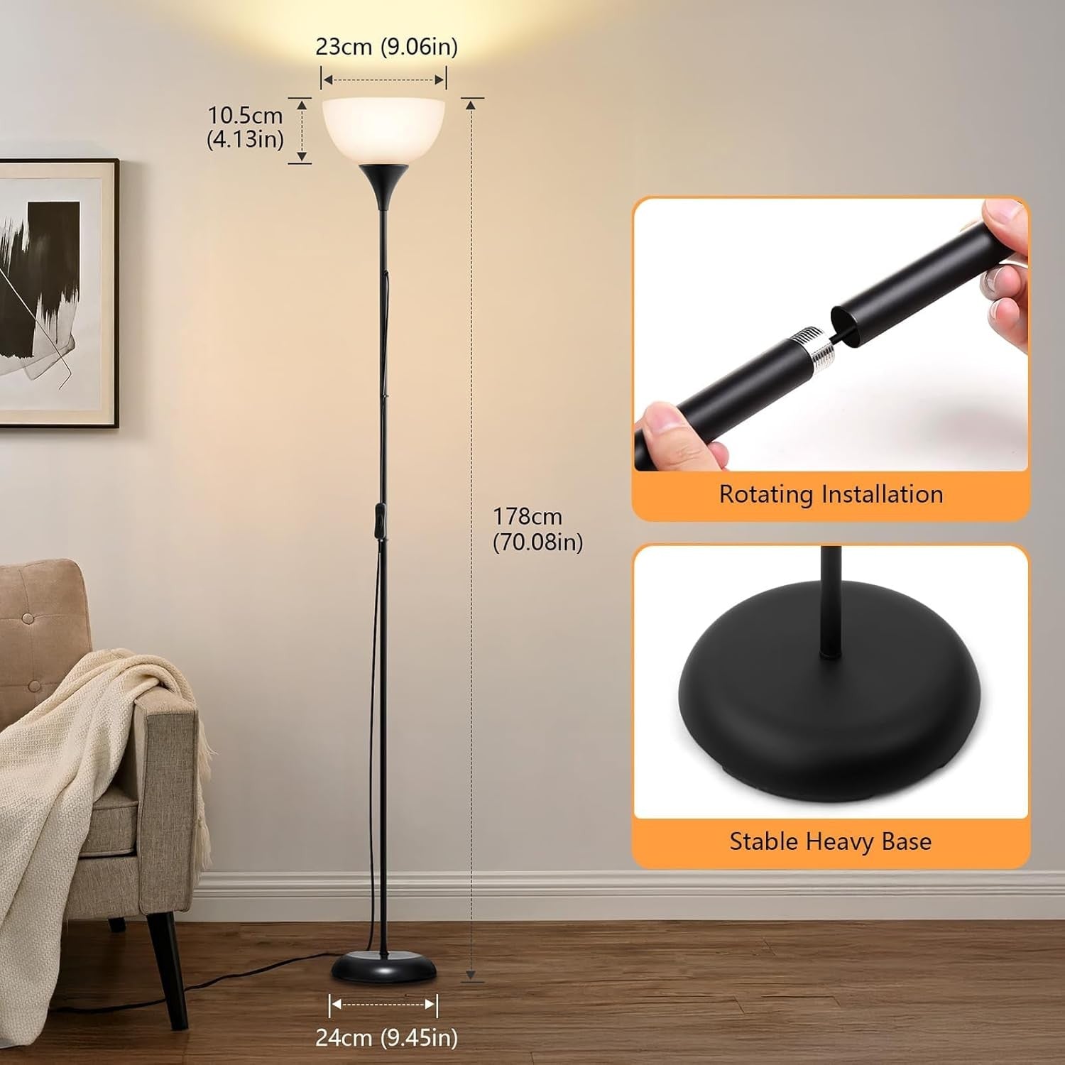 Dimmable Floor Lamp Remote Control Uplighter Standing Light Living Room