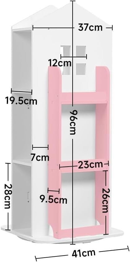 360° Rotating Kids Bookshelf 10-Shelf Freestanding Space-Saving Bookcase Pink