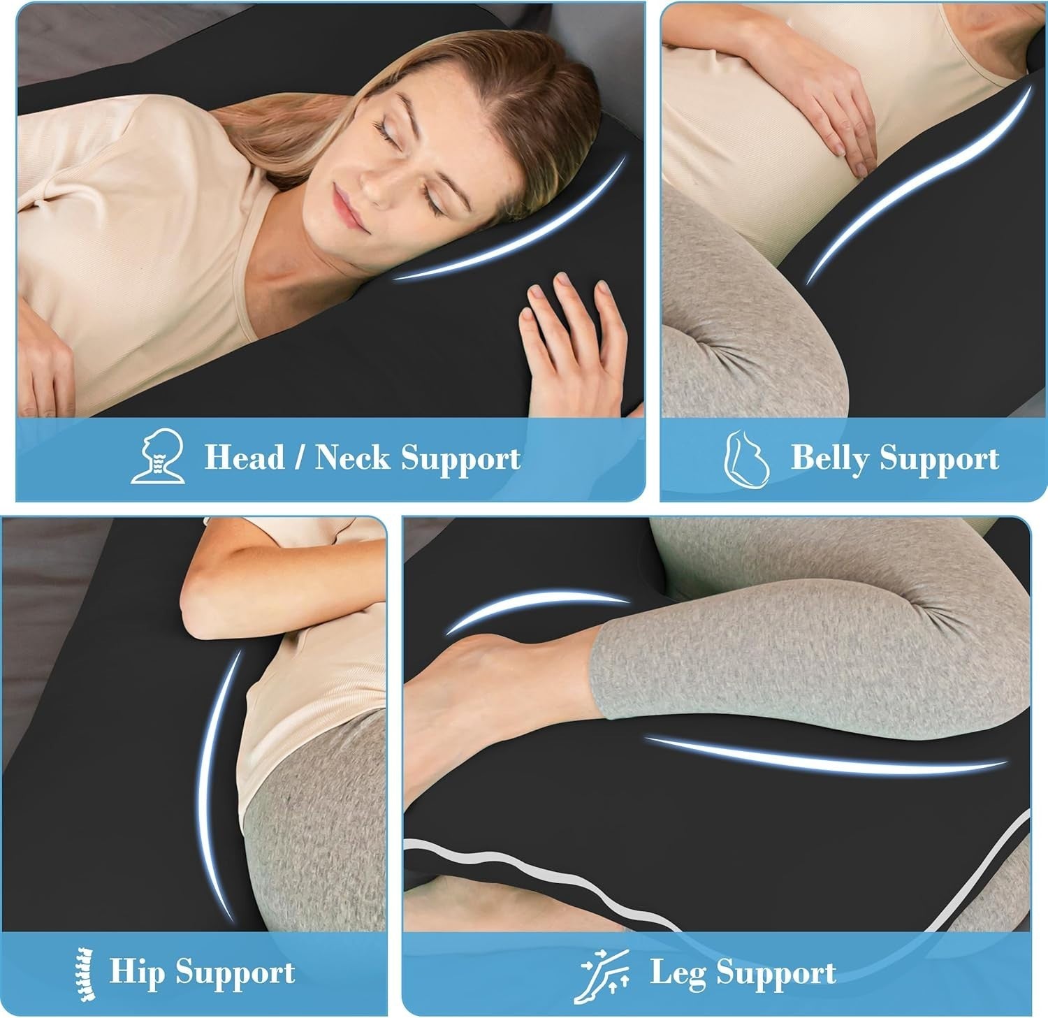 Cooling U Shaped Pregnancy Pillow 57in Full Body Maternity Support Washable