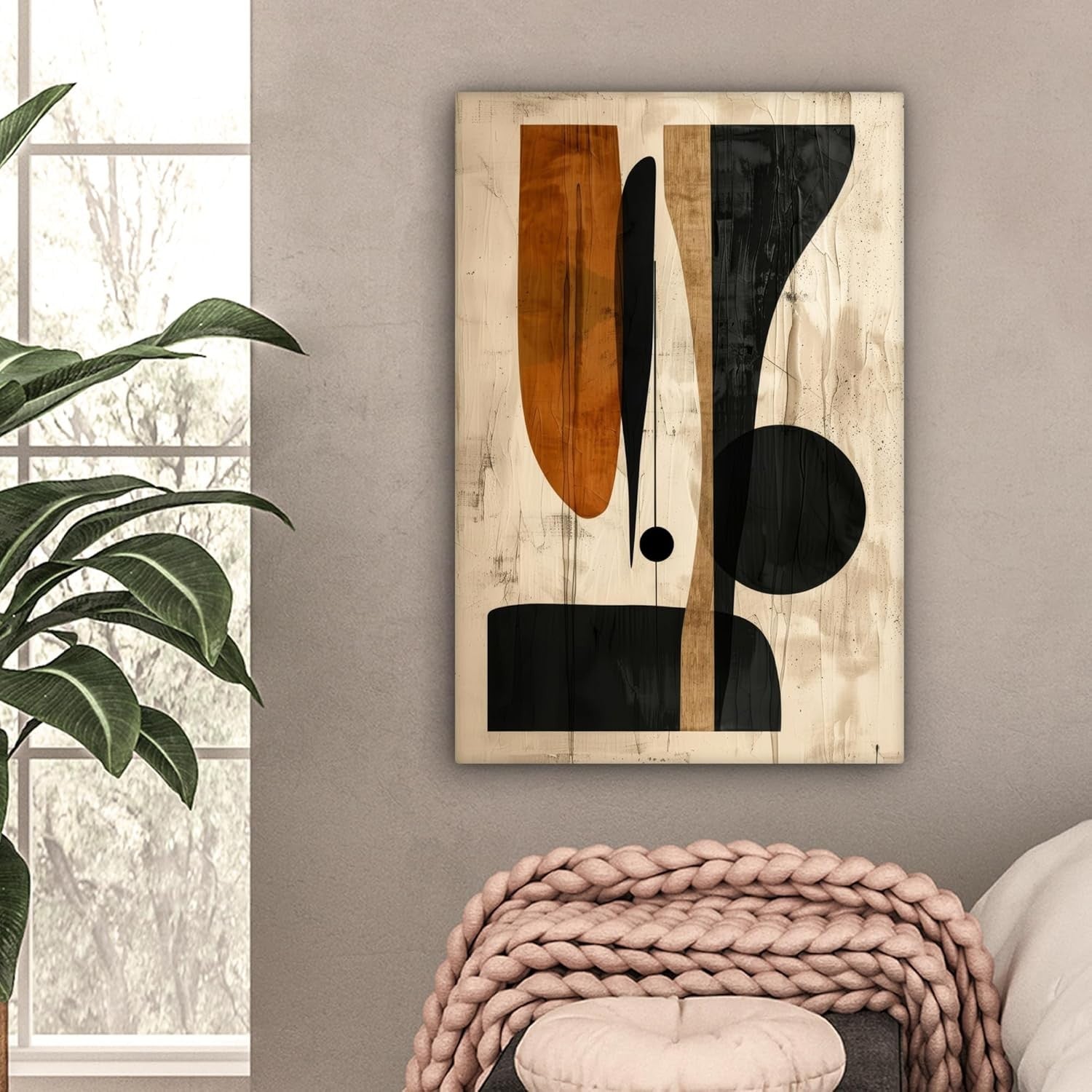 Abstract Beige Black Canvas Wall Art 40x60cm Modern Framed Print