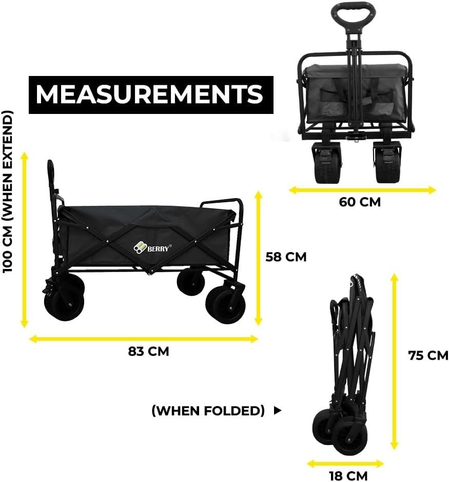 Black 150L Heavy Duty Folding Festival Trolley 330lbs Camping Beach Wagon Cart