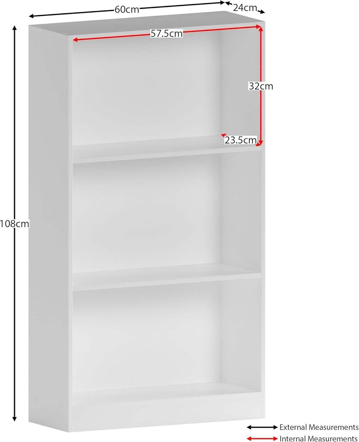 3 Tier White Wooden Bookcase Modern Storage Display Shelf for Living Room