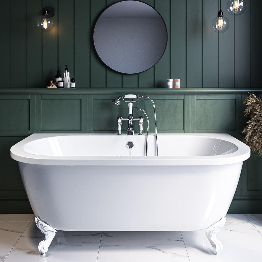 1700x620mm Freestanding Double Ended Back-to-Wall Bath White Feet Acrylic