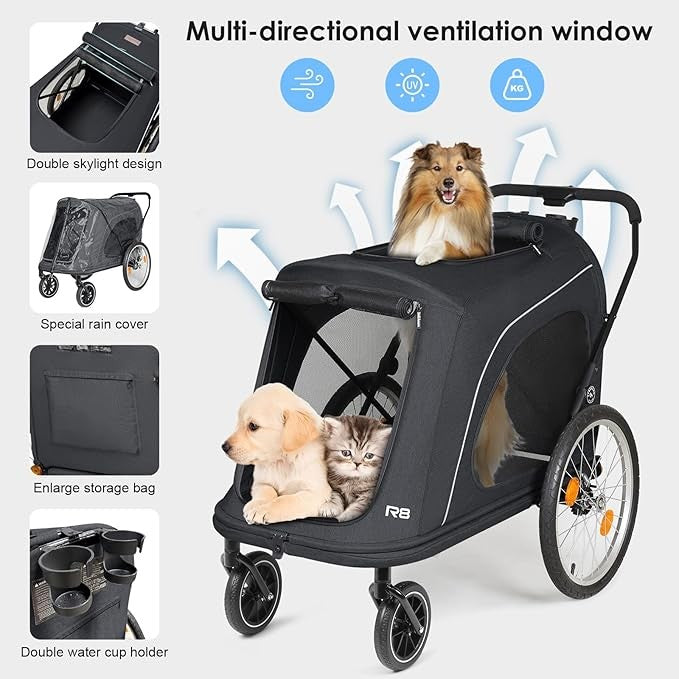 Heavy Duty 4 Wheel Dog Stroller Foldable Pet Pushchair for Large Dogs 100lb