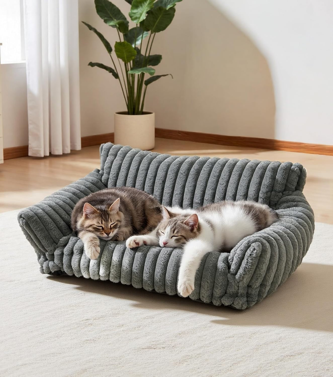 Fluffy Cat Dog Sofa Bed 91cm Calming Plush Pet Couch Washable Non Slip