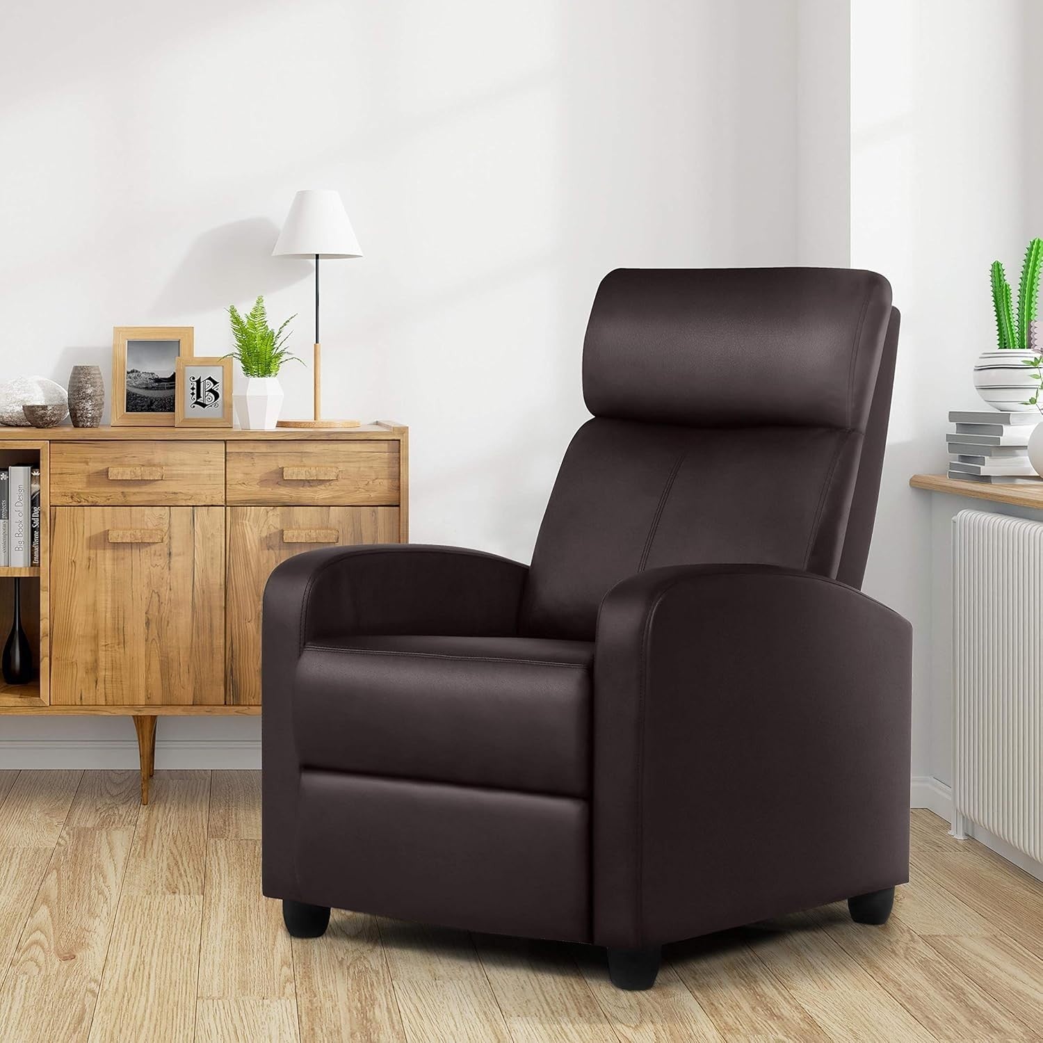 Brown Faux Leather Recliner Chair Adjustable Armchair Home Cinema Seat