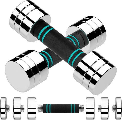 Adjustable Steel Dumbbells Set 5–15lb Non Slip Foam Handle Home Gym