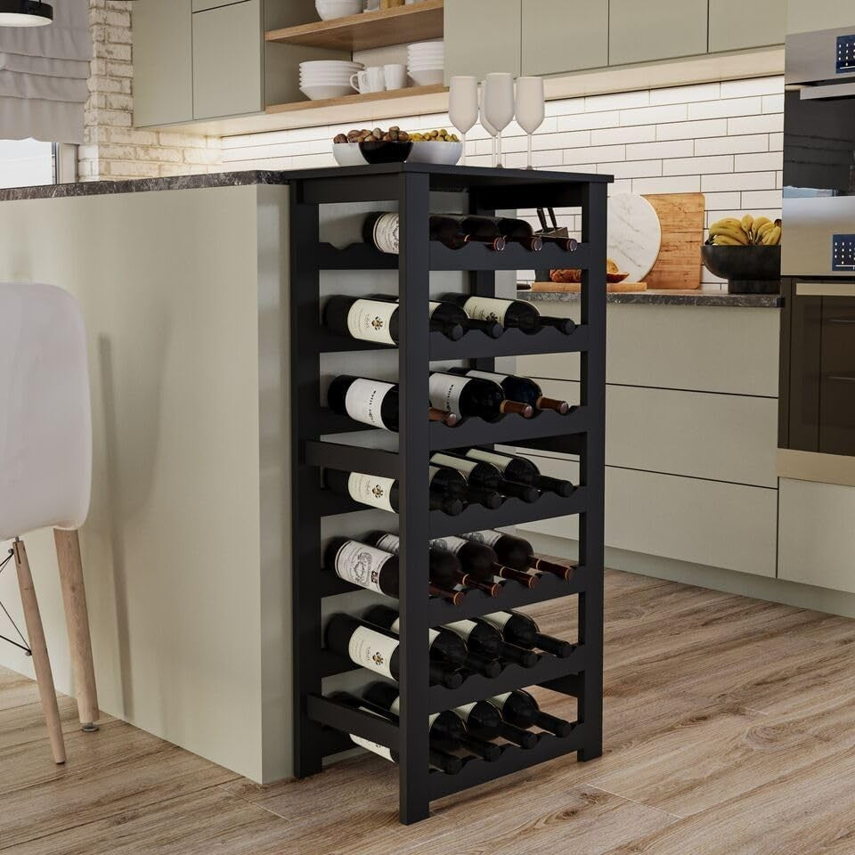 7-Tier Freestanding Wine Rack 28 Bottle Storage Stand Modern Home Bar Organizer