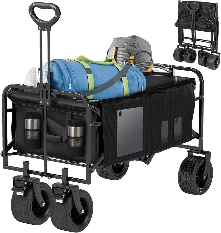 Heavy Duty Folding Camping Trolley 100L Cart All-Terrain Wide Wheels Brakes