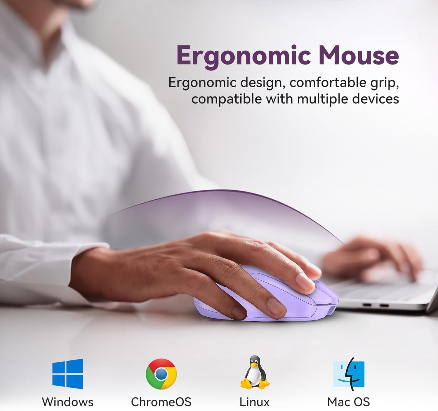 Silent Rechargeable Bluetooth Mouse 4800 DPI Ergonomic Light Purple Laptop PC