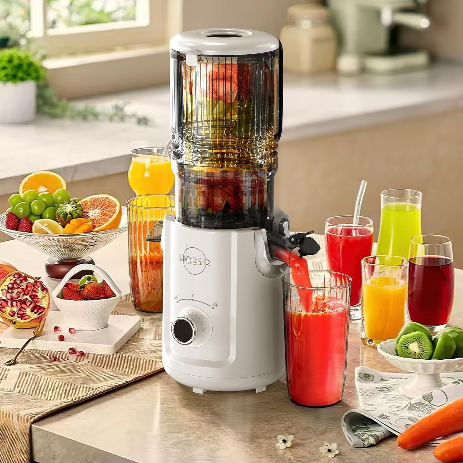 Cold Press Juicer 135mm Whole Fruit Chute Slow Masticating 300W White
