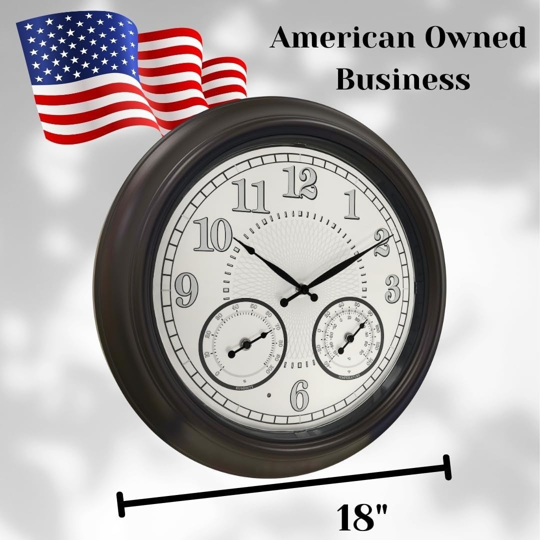 18" Outdoor Wall Clock LED Light Temp Humidity Sensor Waterproof Garden