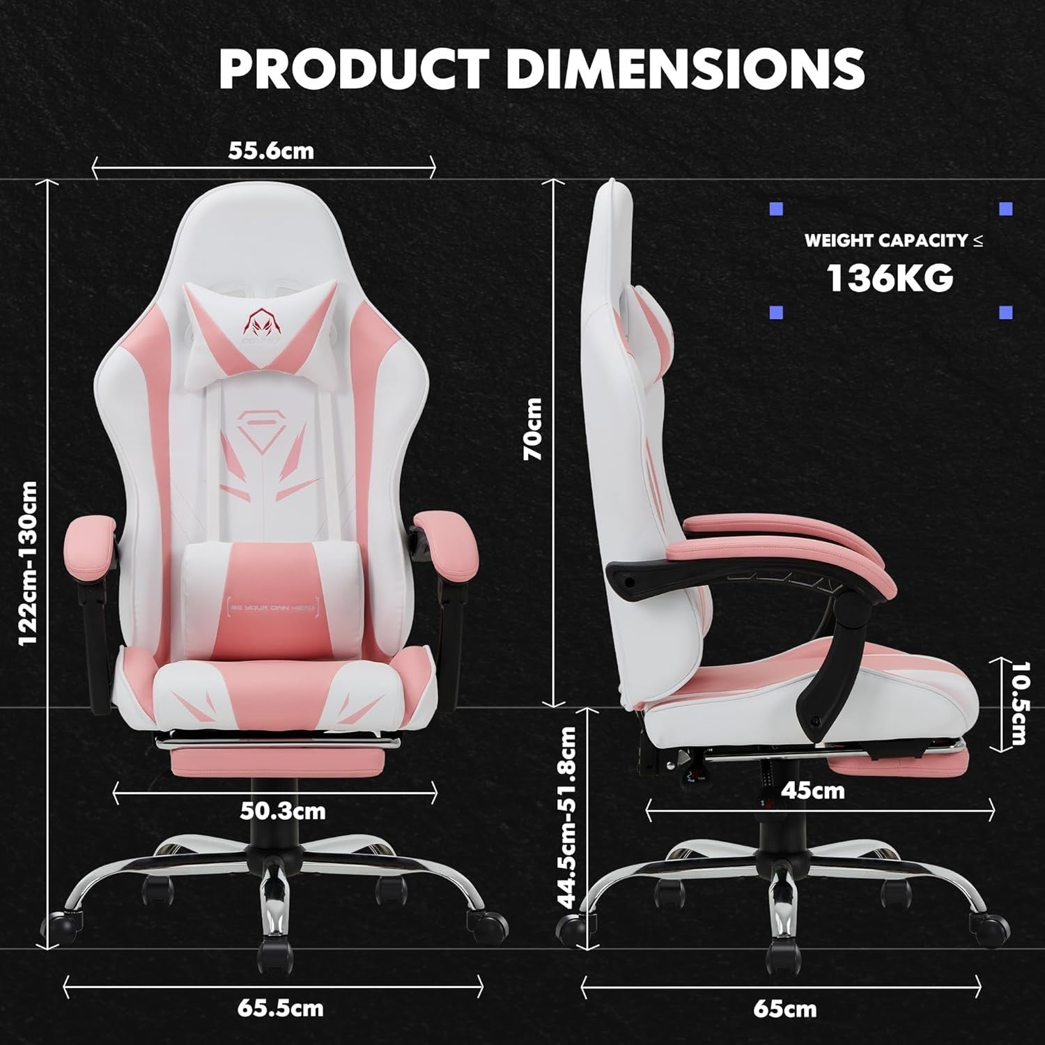 High-Back Pink Gaming Chair for PC/Video Gamers - Faux Leather Swivel Modern