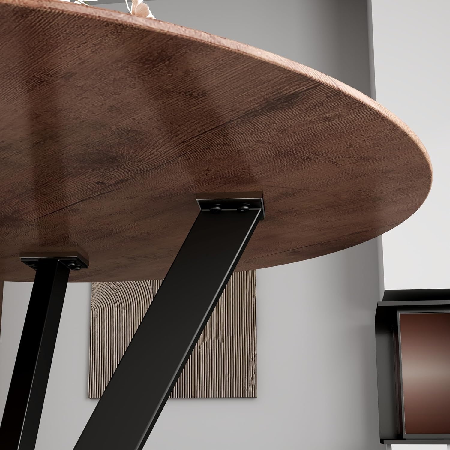 Round Wooden Dining Table 90cm Metal Legs Small Kitchen Office Cafe