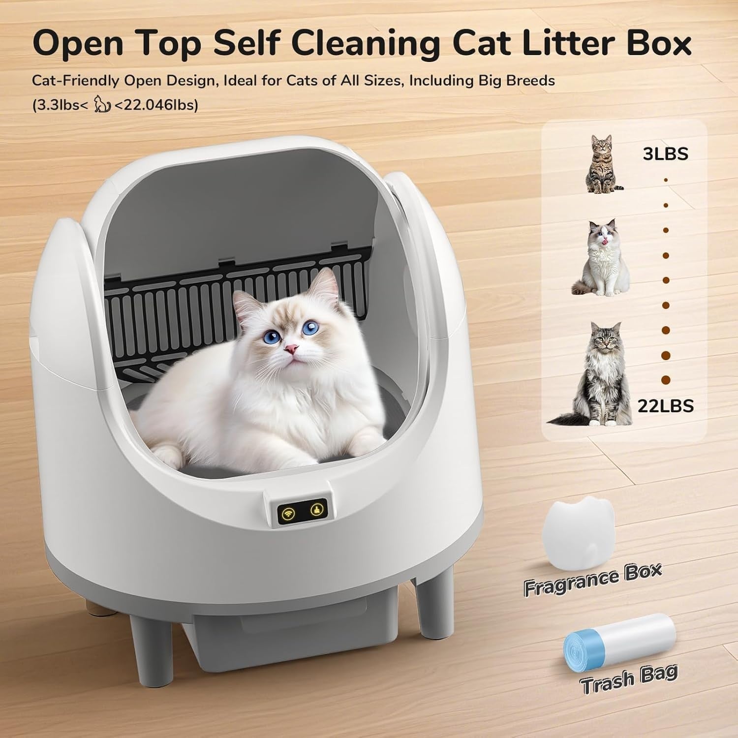 XXL Self Cleaning Cat Litter Box APP Control Quiet Open Top 10L Bin