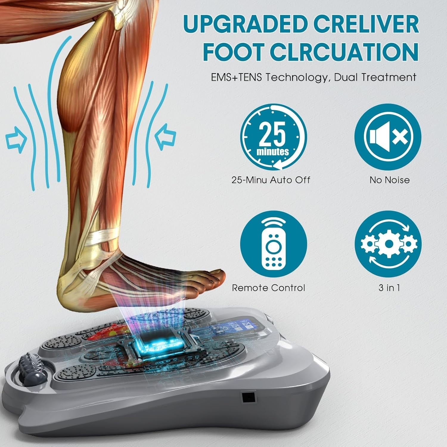Foot Circulation Stimulator EMS TENS Massager Pain Relief Plantar Fasciitis