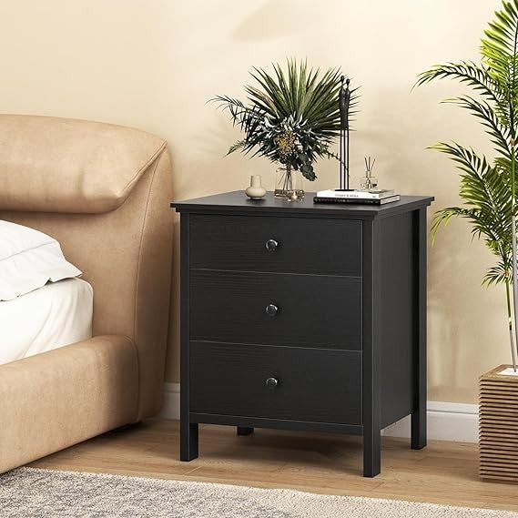 Tall Black Bedside Table with 4 Drawers – Modern Wooden Storage Cabinet Unit