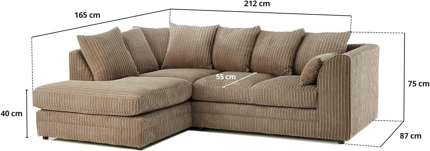 4 Seater Beige Jumbo Cord Scatter Back Left Hand Corner Sofa with Deep Seats